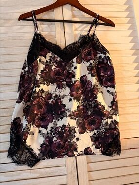 Floral Lace Trim Camisole in Purple and Black